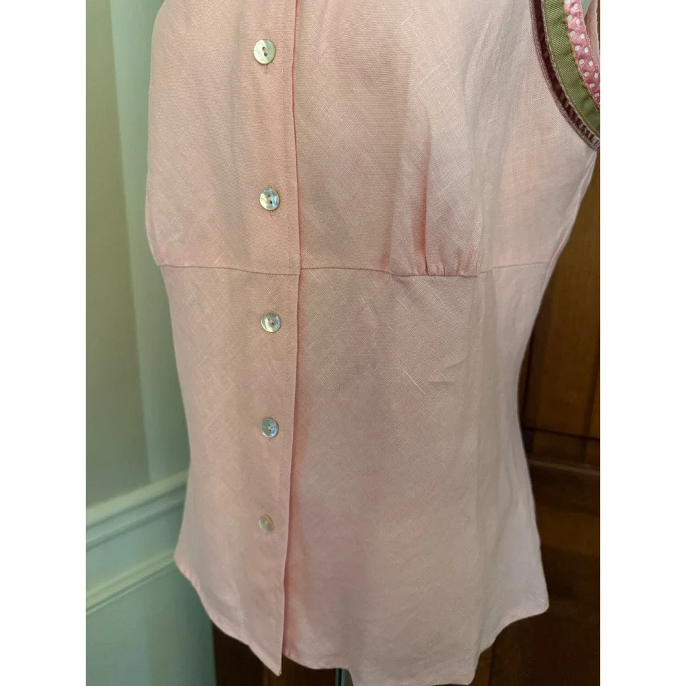 Edward Irish Linen Shirt Womens XL‎ Pink Sleeveless Button Down Quiet Luxury - Picture 5 of 11
